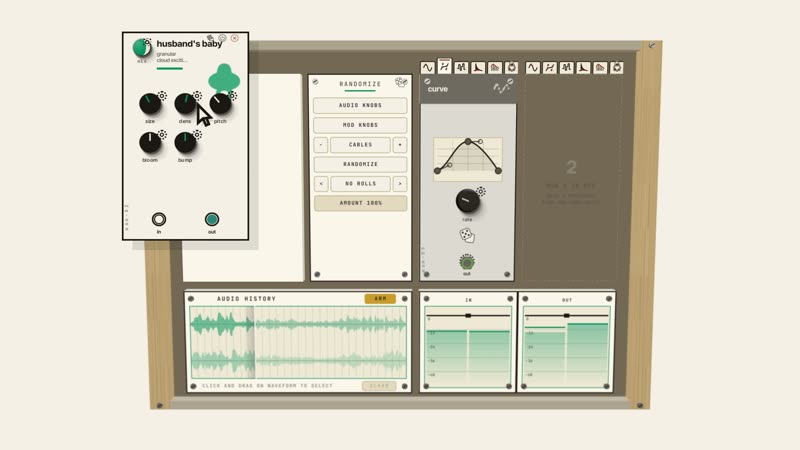 A module as its own plugin: Husband's Baby, with the rack's randomize and preset panel beside the faceplate